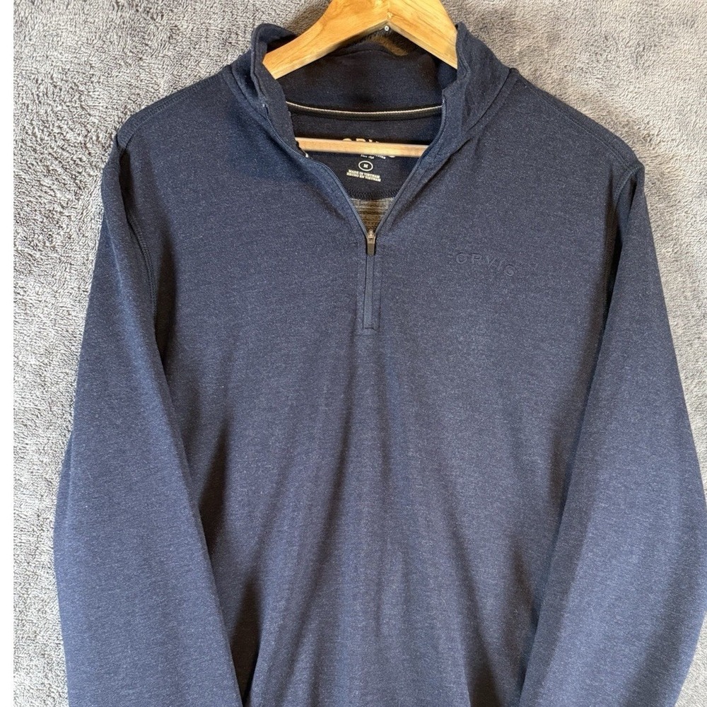 Orvis Mens Classic Collection Quarter Zip Pullover Navy Heather Blue Size M